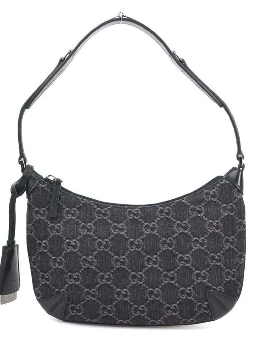 GUCCI GG Denim Horsebit Slim Small Shoulder Bag Black Denim/Leather